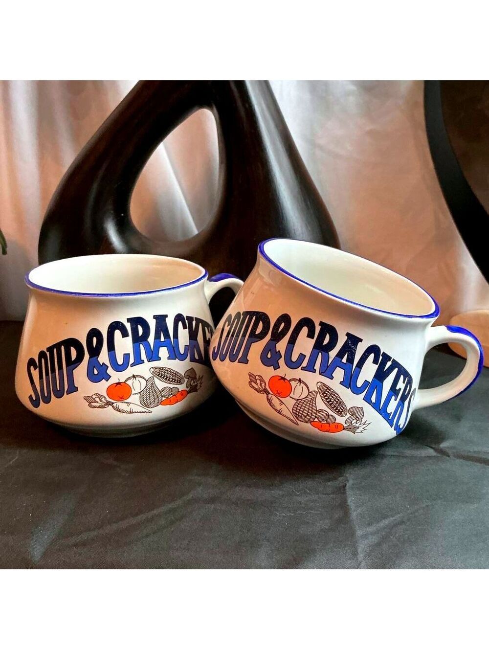 Vintage Pair Ceramic Soup and Cracker Mugs or Cups